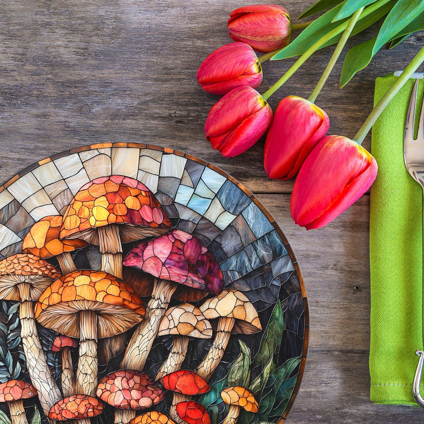 Mushroom Garden Glass Cutting Board Trivet Hot Plate Charcuterie Board Gift for Her Mom Christmas Housewarming