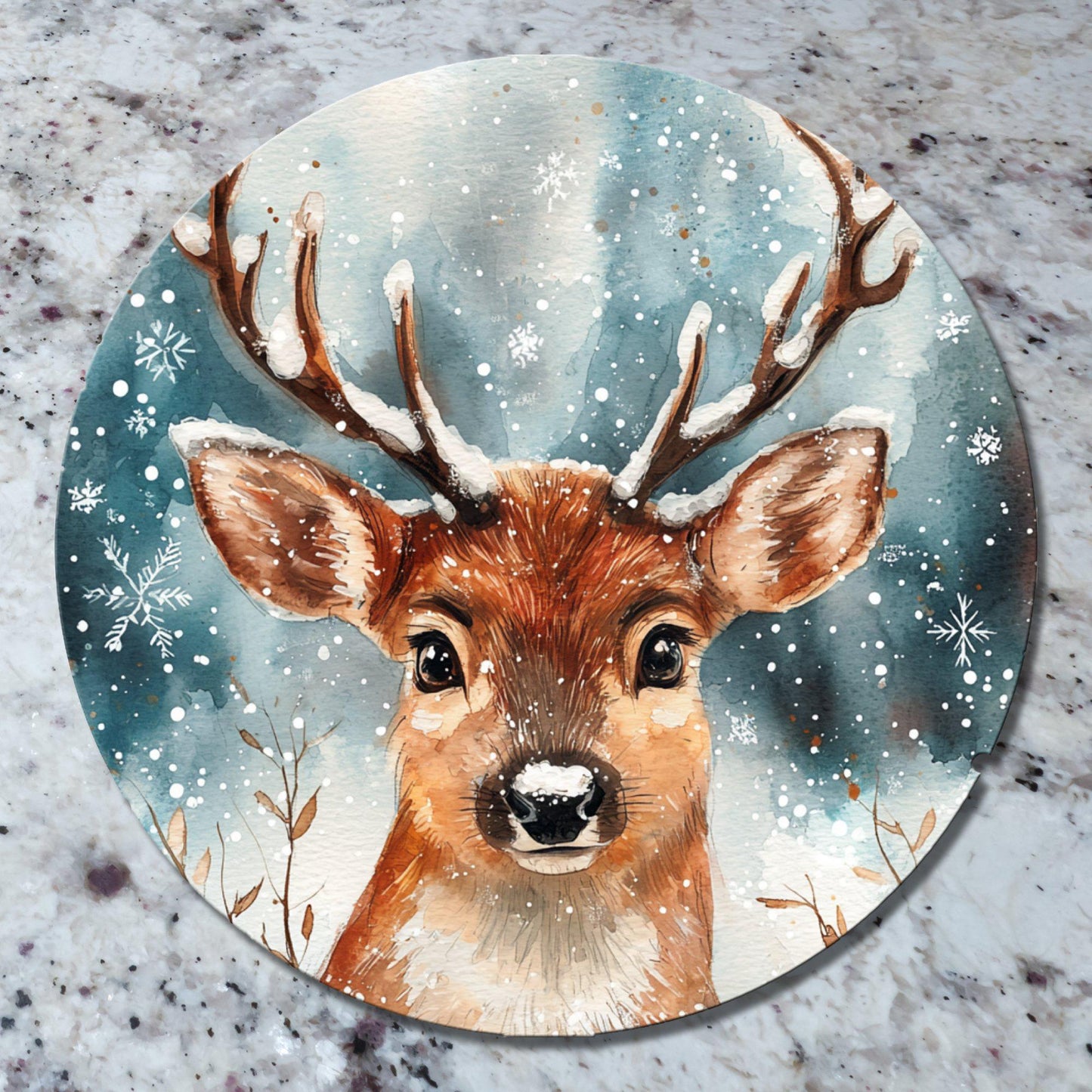 Reindeer is Friendly Glass Cutting Board 8-inch Round Trivet Charcuterie Board Gift for Her Mom Kitchen Decor