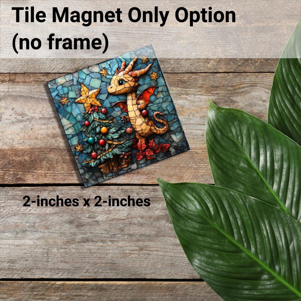 Dragon Christmas Tree Tiny Art Fridge Magnet Gold Framed Fridgescaping Art Picture Gallery Tiny Art Gift for Her Wife Mom