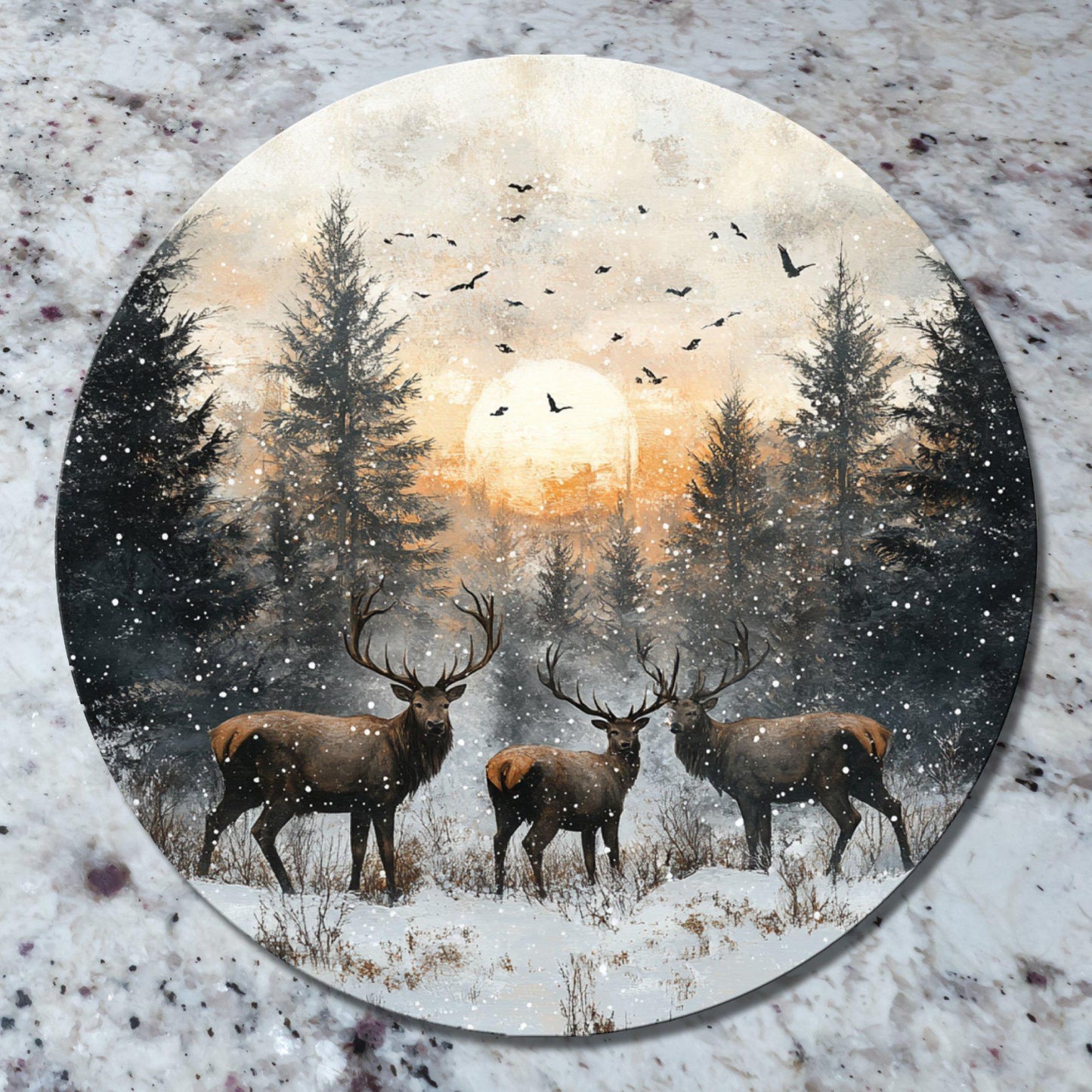 Deer in the Clearing Glass Cutting Board 8-inch Round Trivet Charcuterie Board Gift for Her Mom Kitchen Decor