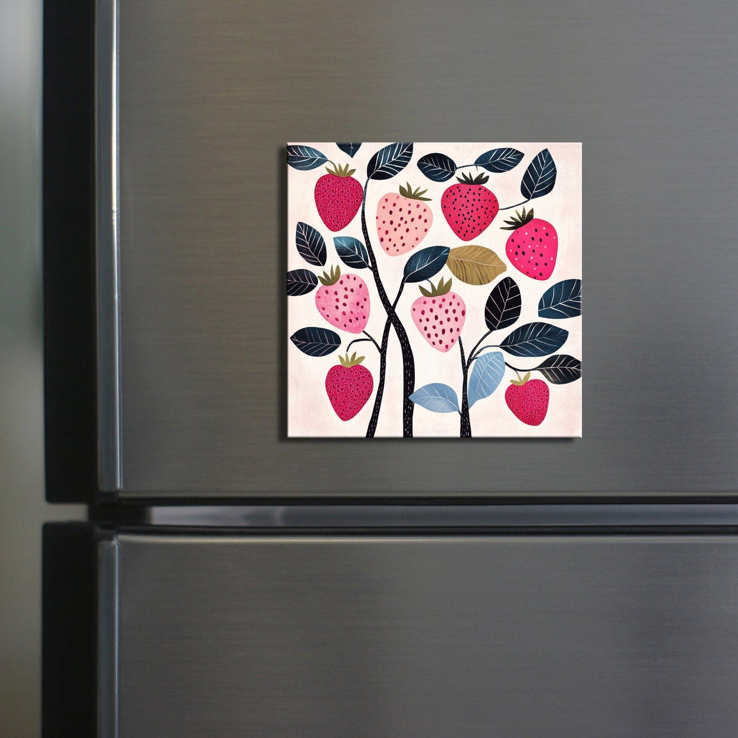 Strawberries and Pink Fridge Magnet 2-inch Strong Refrigerator Magnet Kitchen Decor Dopamine Ceramic Tile Art Gift for Her fridgescaping