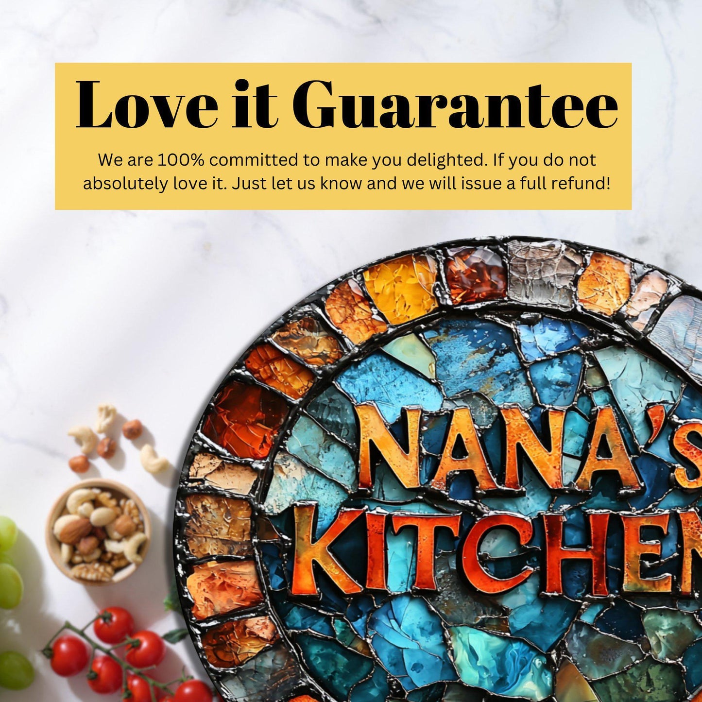 Nana's Kitchen Glass Cutting Board 8-inch Round Trivet Charcuterie Board Gift for Her Mom Kitchen Decor