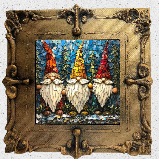 Row of Christmas Gnomes Tiny Art Fridge Magnet Gold Framed Fridgescaping Art Picture Gallery Tiny Art Gift for Her Wife Mom