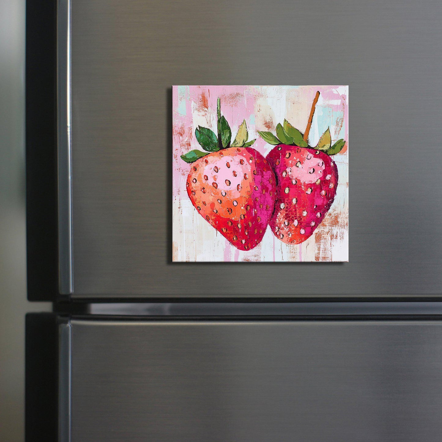 Strawberries Fridge Magnet 2-inch Strong Refrigerator Magnet Kitchen Decor Dopamine Ceramic Tile Art Gift for Her fridgescaping