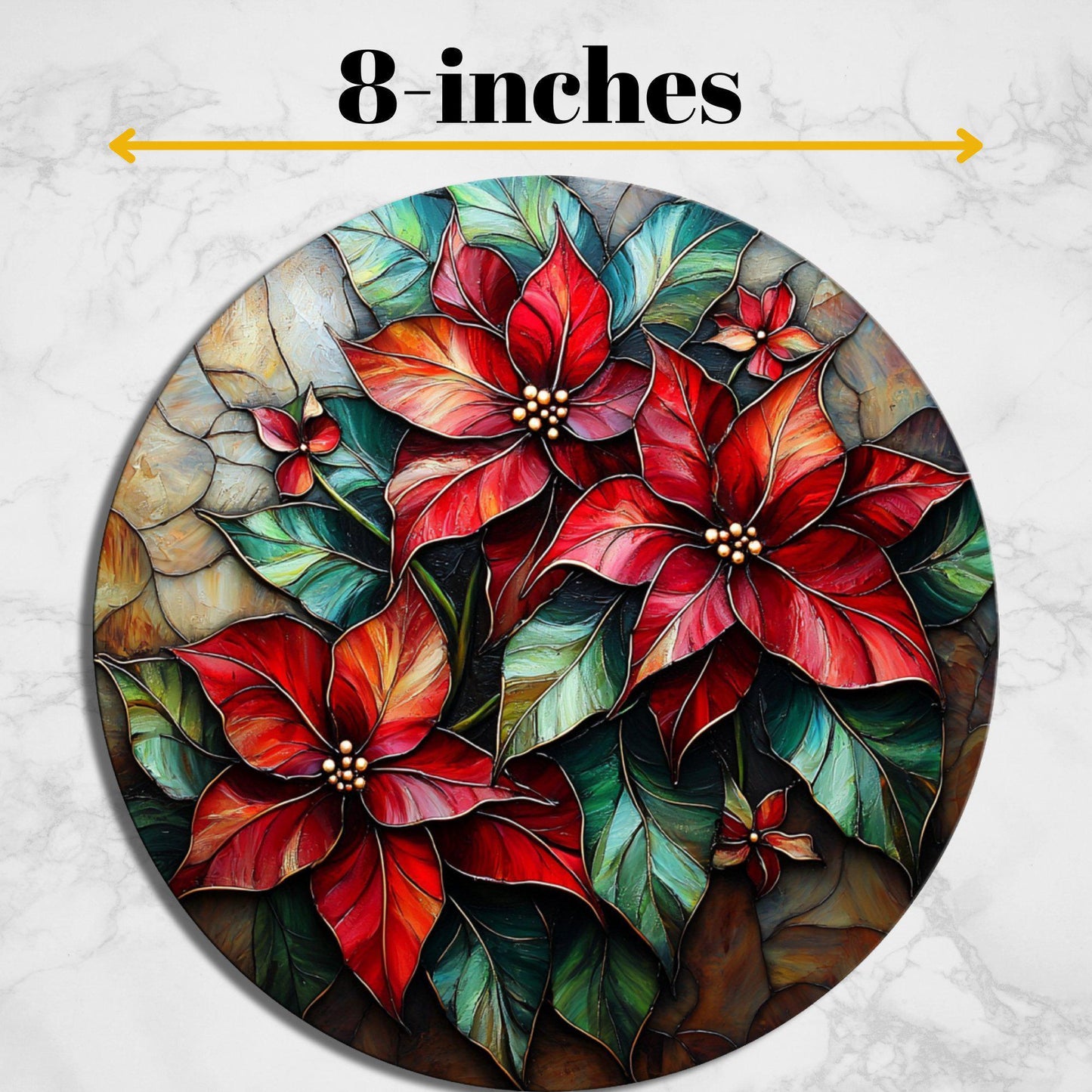 Christmas Floral Glass Cutting Board 8-inch Round Trivet Charcuterie Board Gift for Her Mom Kitchen Decor