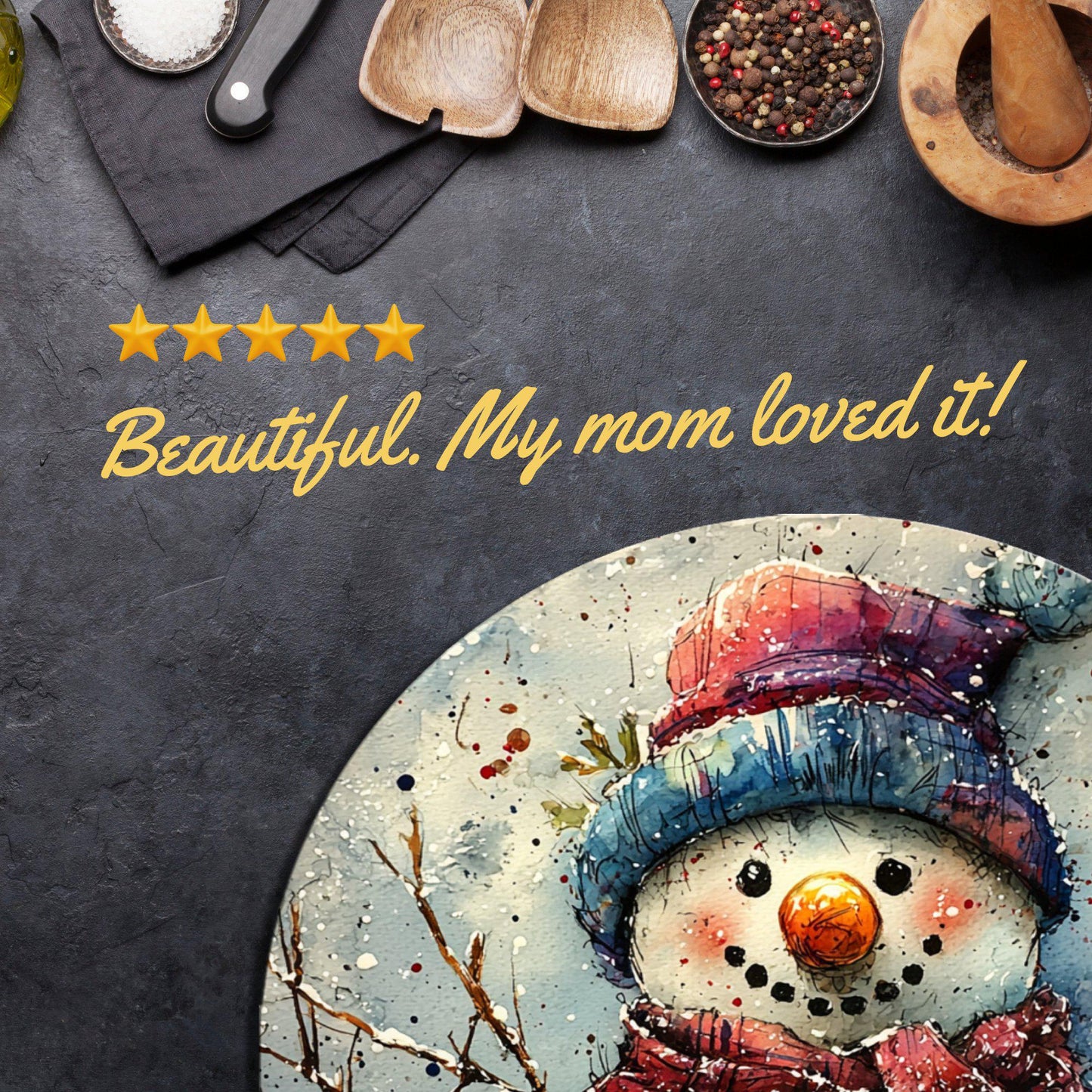 Snow Man Glass Cutting Board 8-inch Round Trivet Charcuterie Board Gift for Her Mom Kitchen Decor