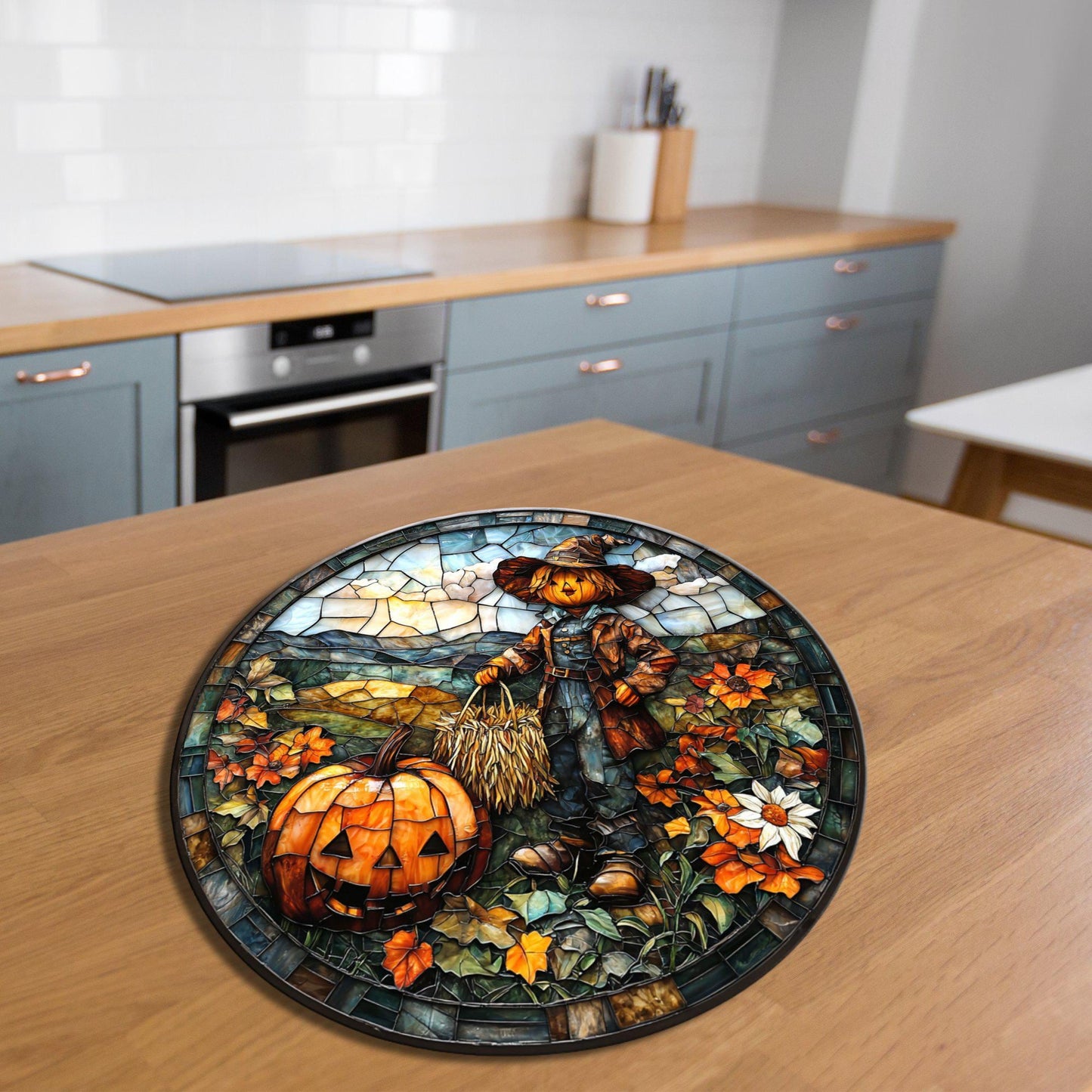 Pumpkin Scarecrow Glass Cutting Board Trivet Hot Plate Charcuterie Board Gift for Her Mom Christmas Housewarming