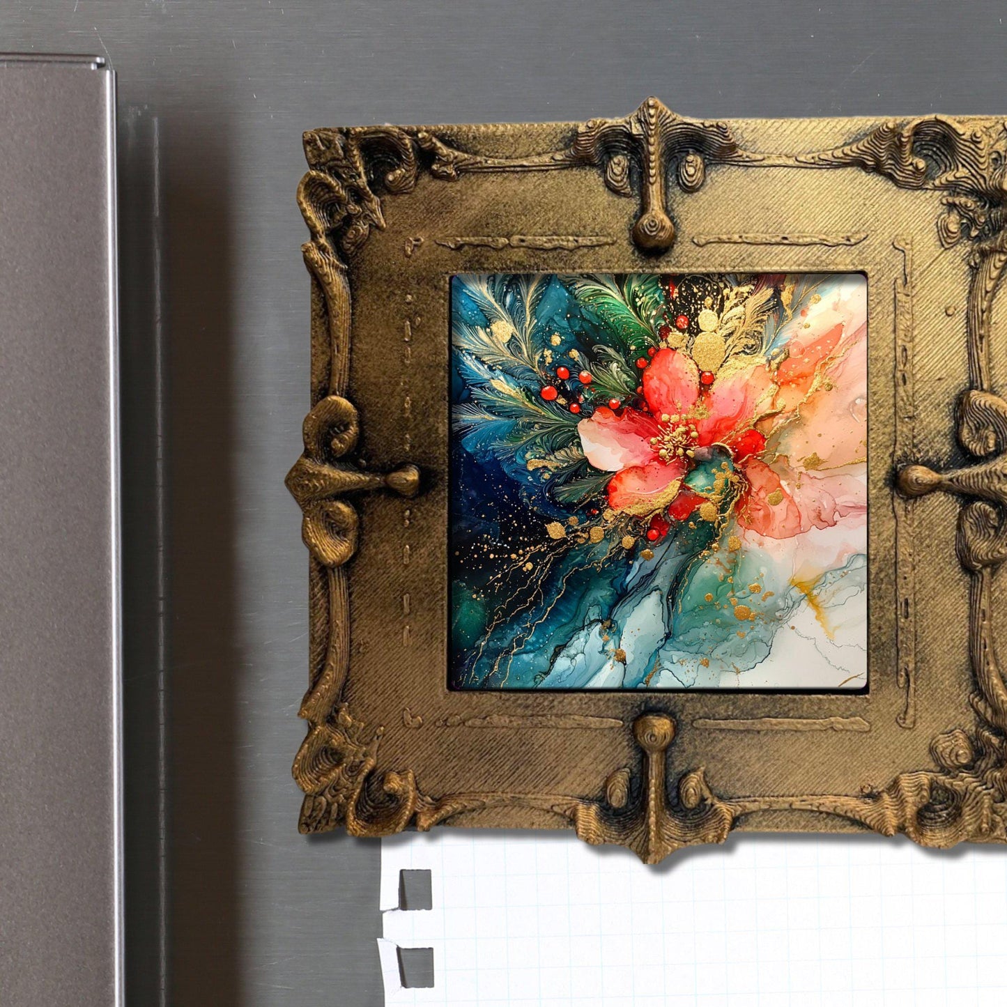 Christmas Aesthetic Tiny Art Fridge Magnet Gold Framed Fridgescaping Art Picture Gallery Tiny Art Gift for Her Wife Mom