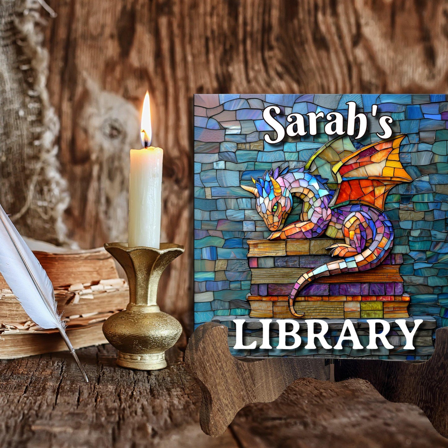 Dragon Personalized Library Sign Bookshelf Decore Biblophil Gifts Bookworm Gift To-Be-Read