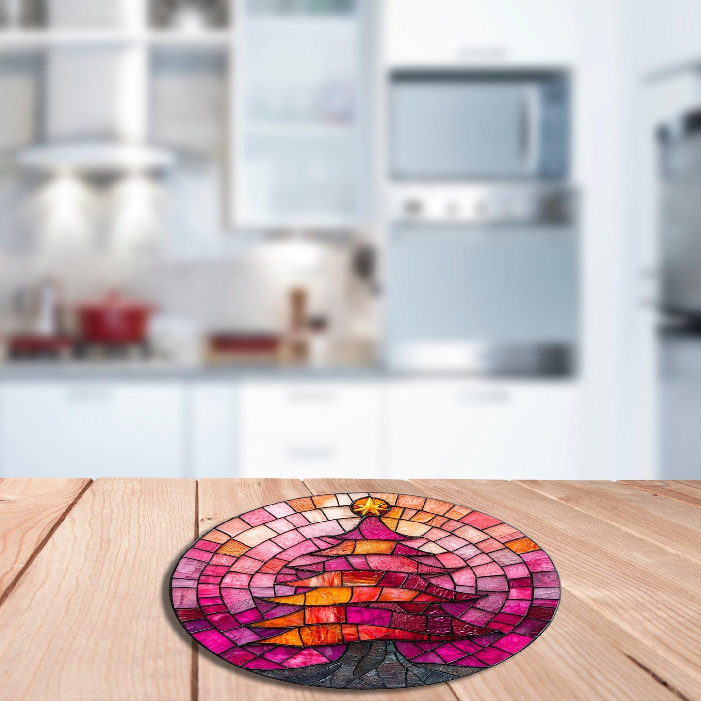 Pink Orange Christmas Tree Glass Cutting Board Trivet Hot Plate Charcuterie Board Gift for Her Mom Christmas Housewarming