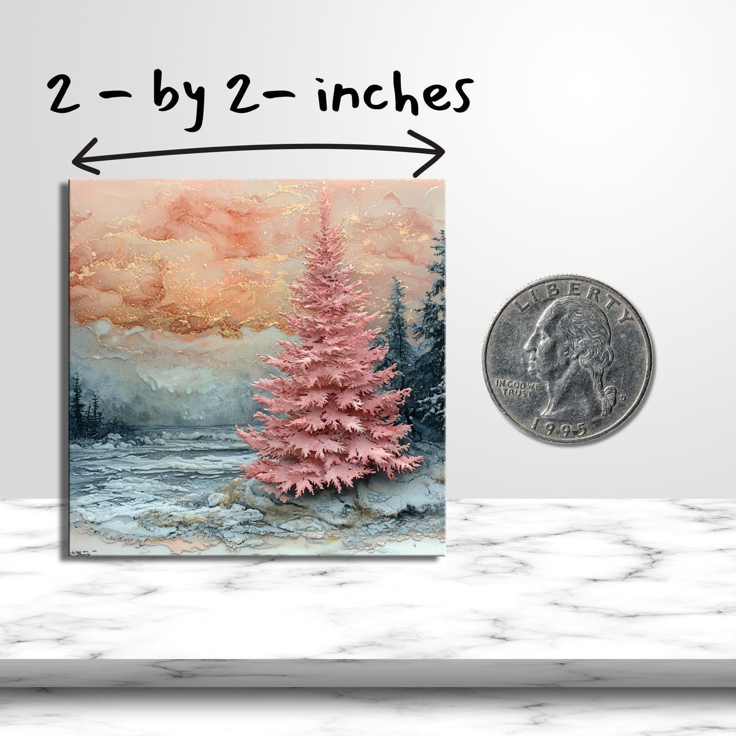 Pink Christmas Tree Gold Framed Refrigerator Magnet, Mini Art, Grand Millennial Style, Artful Kitchen Decor, Gift for Her fridgescaping