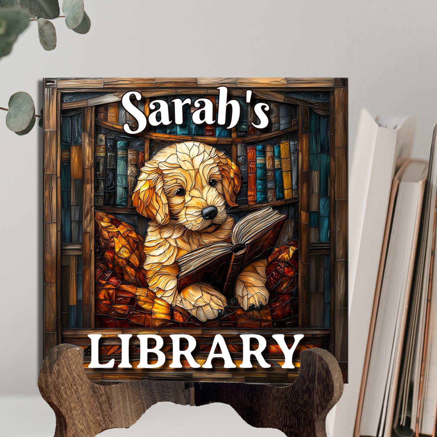 Retriever Reading Personalized Library Sign Book Lover Bookworm Biblio Gift Book Nook Shelf Decor Booktoker-Gift for Bookish