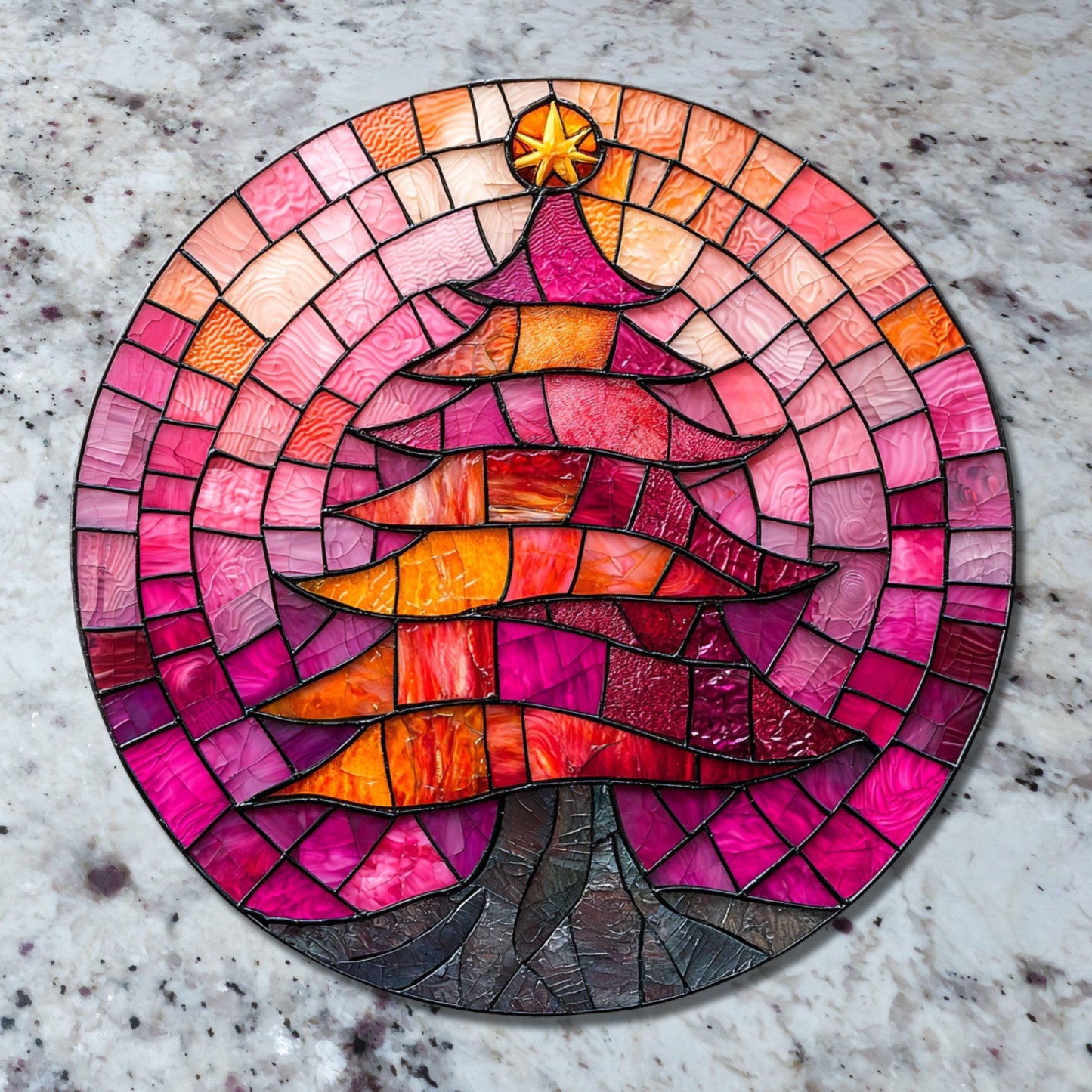 Pink Orange Christmas Tree Glass Cutting Board Trivet Hot Plate Charcuterie Board Gift for Her Mom Christmas Housewarming