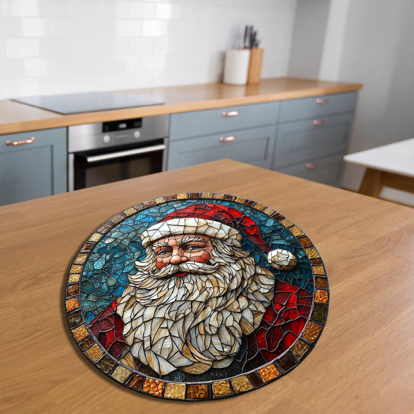 Santa Claus Grandpa Glass Cutting Board Trivet Hot Plate Charcuterie Board Gift for Her Mom Christmas Housewarming