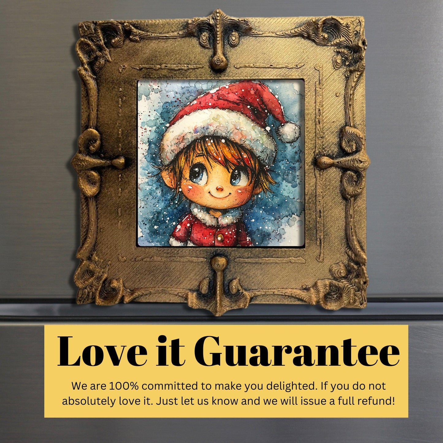 Kawaii Style Elf Tiny Art Fridge Magnet Gold Framed Fridgescaping Art Picture Gallery Tiny Art Gift for Her Wife Mom