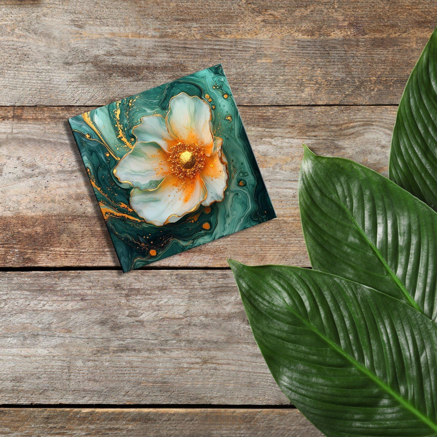 Marigold and Seafoam Green Fridge Magnet 2-inch Strong Refrigerator Magnet Kitchen Decor Dopamine Ceramic Tile Art Gift for Her