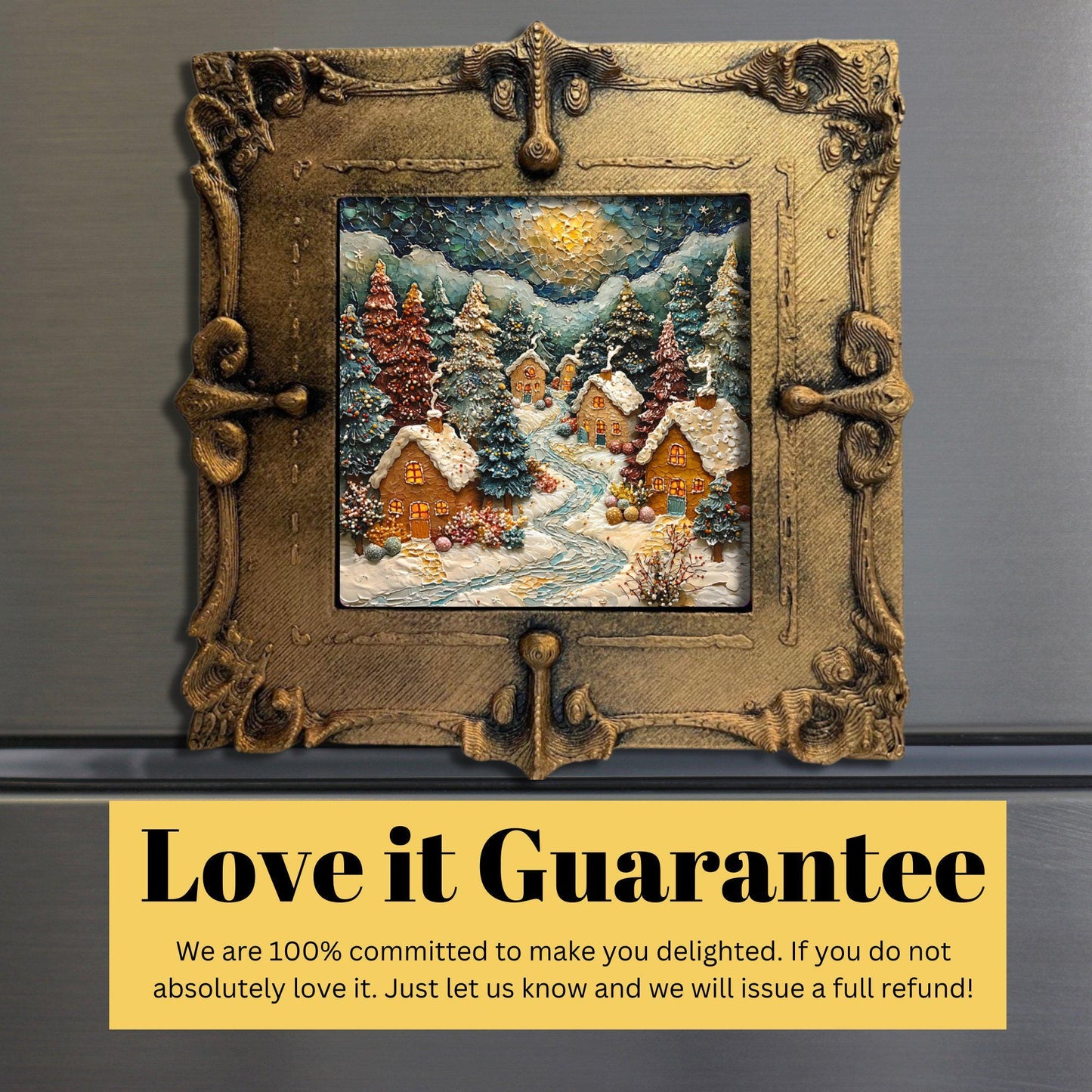 Gingerbread Village Tiny Art Fridge Magnet Gold Framed Fridgescaping Art Picture Gallery Tiny Art Gift for Her Wife Mom