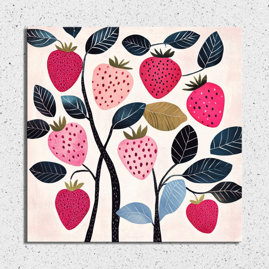 Strawberries and Pink Fridge Magnet 2-inch Strong Refrigerator Magnet Kitchen Decor Dopamine Ceramic Tile Art Gift for Her fridgescaping