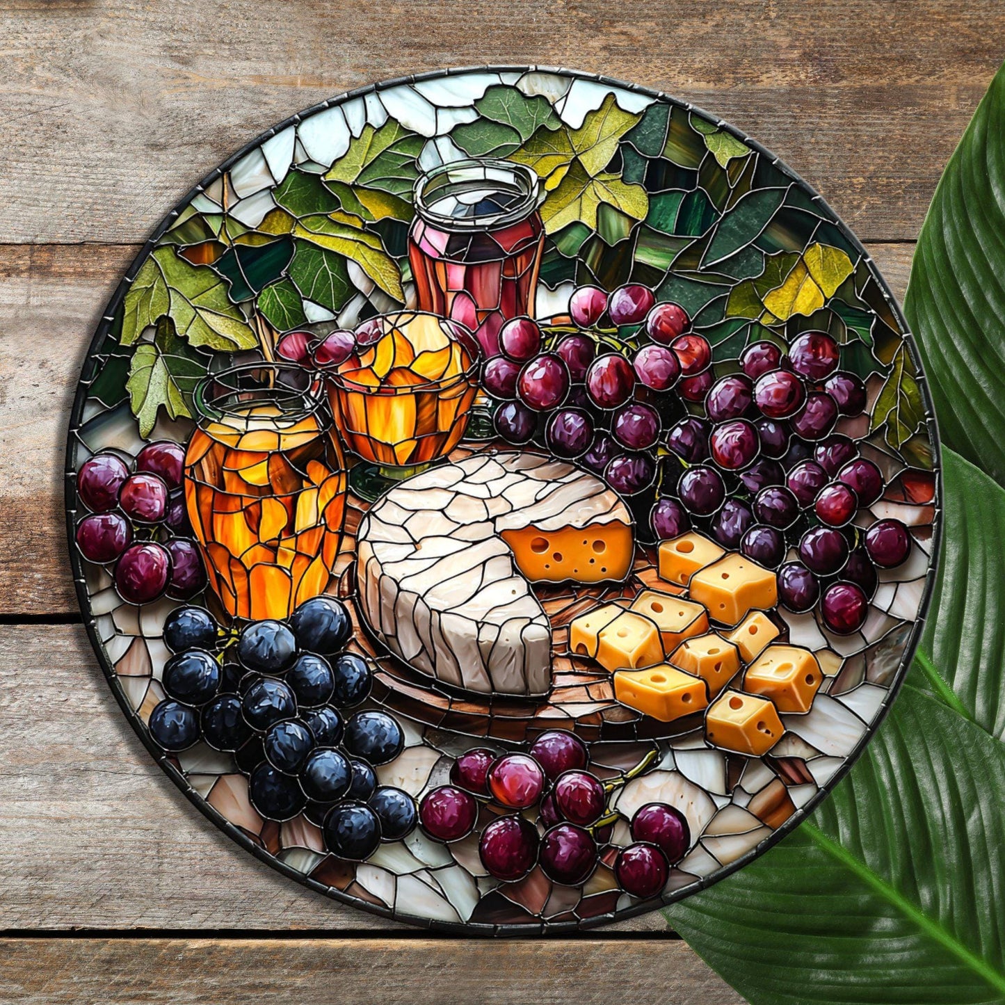 Cheese and Grapes Glass Cutting Board Trivet Hot Plate Charcuterie Board Gift for Her Mom Christmas Housewarming