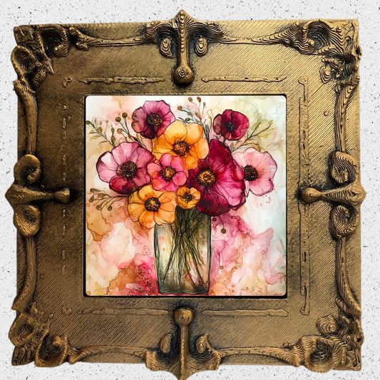 Flowers in a Vase Gold Framed Refrigerator Magnet, Mini Art, Grand Millennial Style, Artful Kitchen Decor, Gift for Her fridgescaping