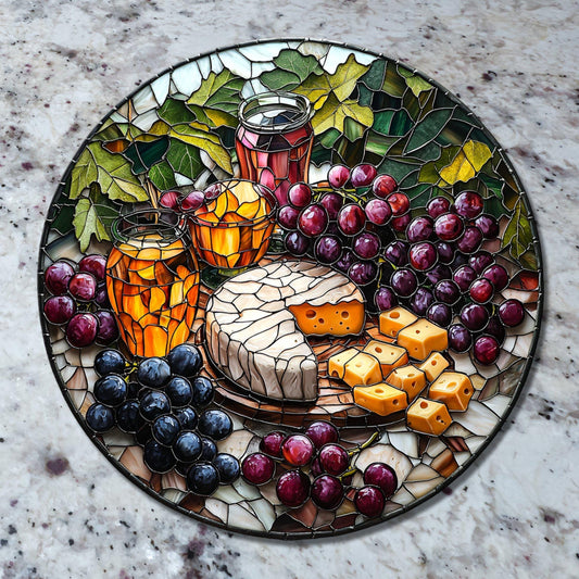 Cheese and Grapes Glass Cutting Board Trivet Hot Plate Charcuterie Board Gift for Her Mom Christmas Housewarming