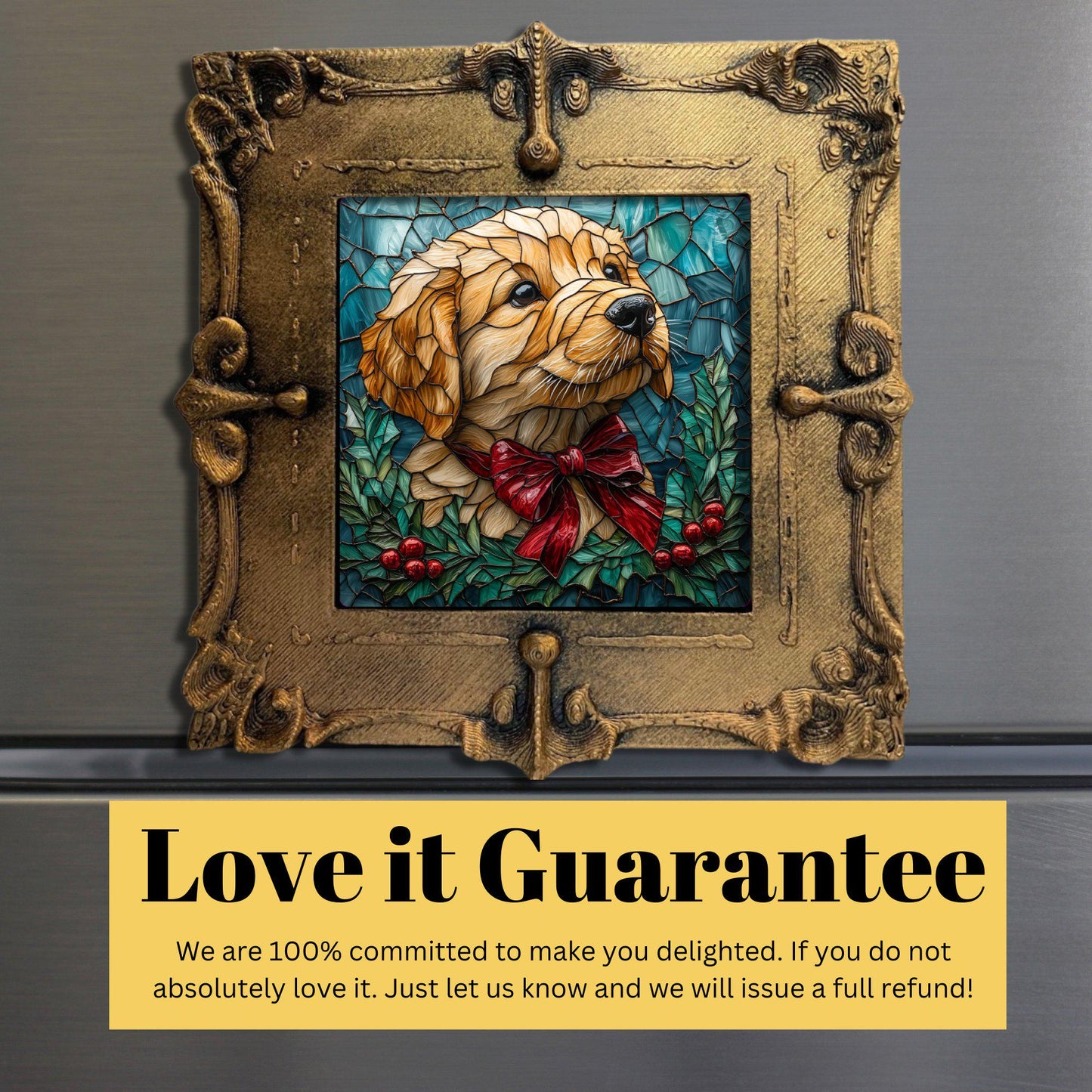 Cute Puppy Christmas Present Tiny Art Fridge Magnet Gold Framed Fridgescaping Art Picture Gallery Tiny Art Gift for Her Wife Mom