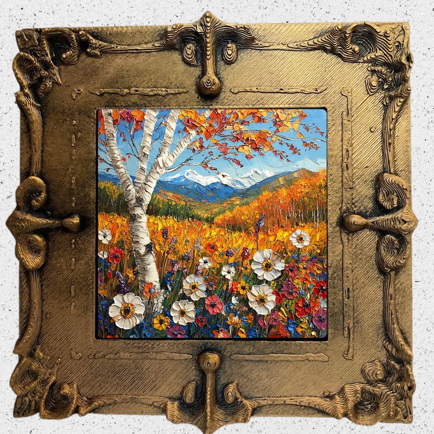 Fall Wildflowers Gold Framed Refrigerator Magnet, Mini Art, Grand Millennial Style, Artful Kitchen Decor, Gift for Her fridgescaping