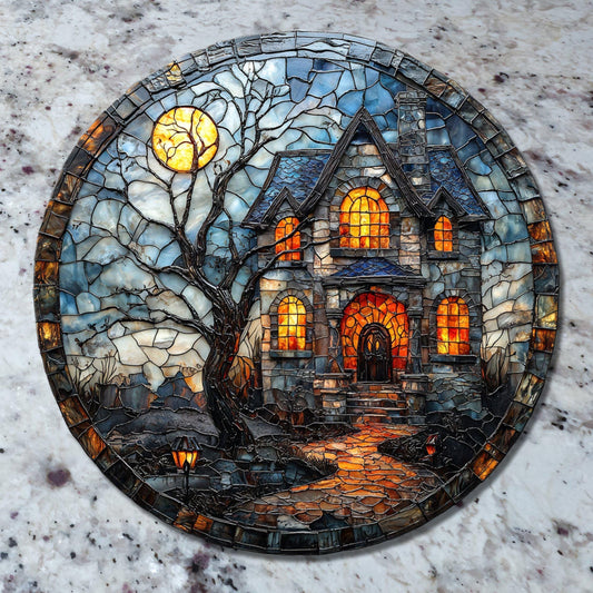 Spooky House Glass Cutting Board Trivet Hot Plate Charcuterie Board Gift for Her Mom Christmas Housewarming