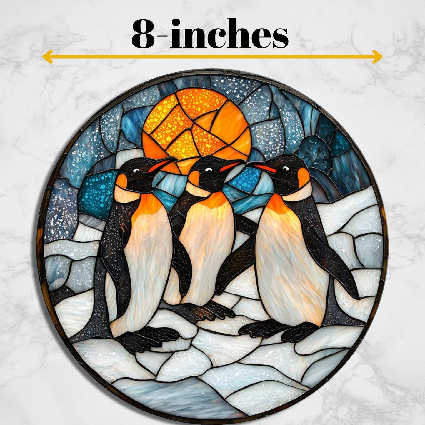 Penguins at Play Glass Cutting Board 8-inch Round Trivet Charcuterie Board Gift for Her Mom Kitchen Decor