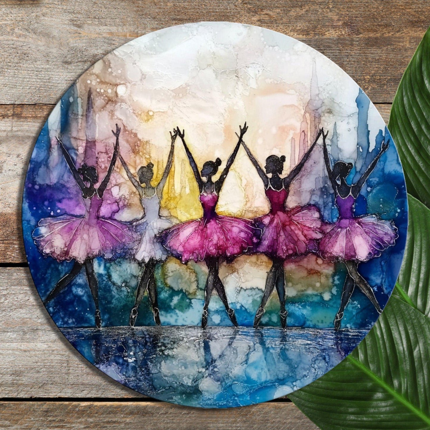 Christmas Ballerinas Glass Cutting Board 8-inch Round Trivet Charcuterie Board Gift for Her Mom Kitchen Decor