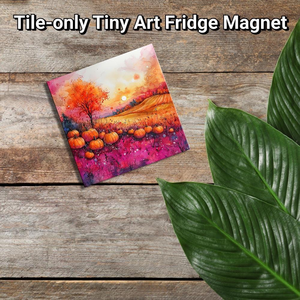 Pumpkins Pink and Orange Gold Framed Refrigerator Magnet, Mini Art, Grand Millennial Style, Artful Kitchen Decor, Gift for Her fridgescaping