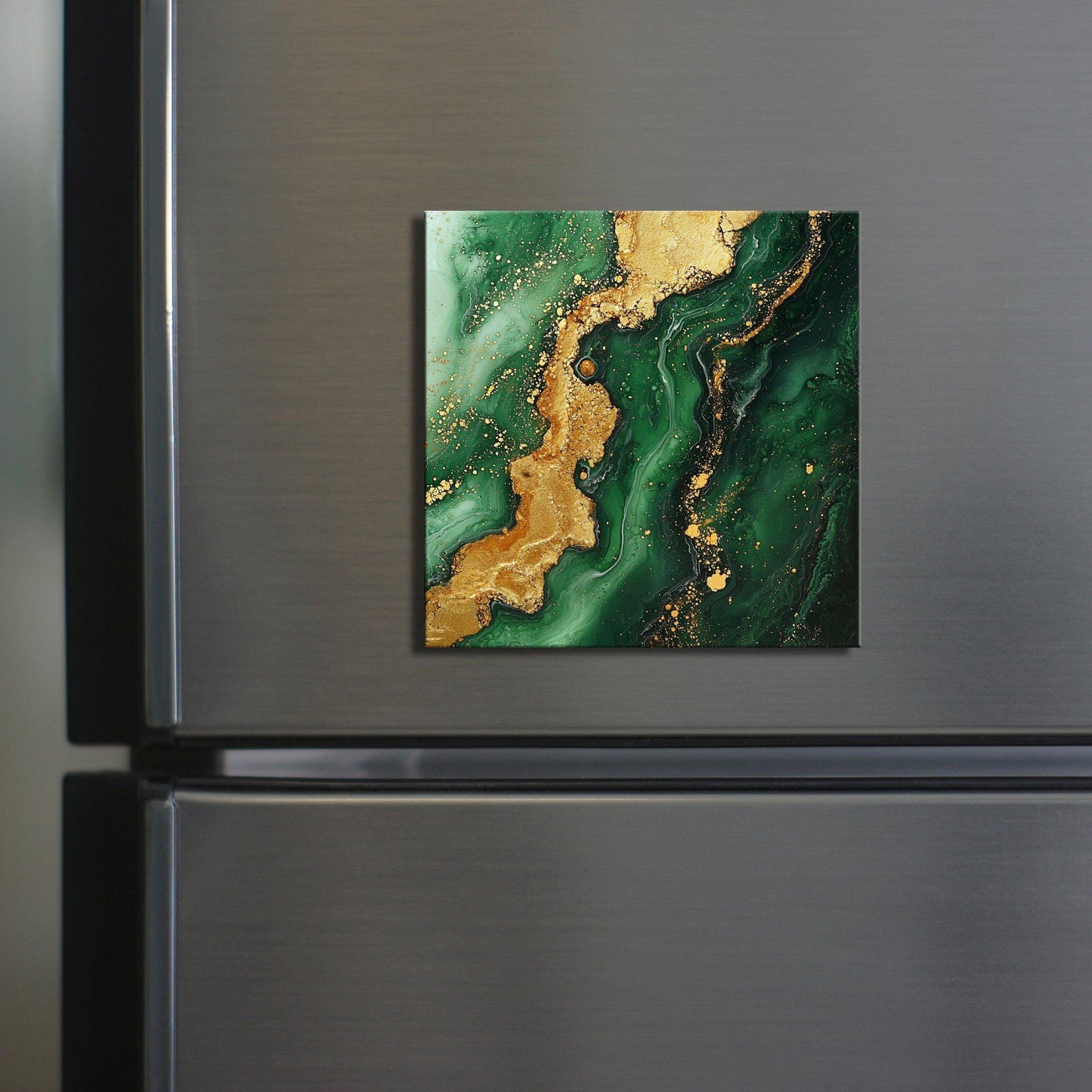 Forest Green and Gold Fridge Magnet 2-inch Strong Refrigerator Magnet Kitchen Decor Dopamine Ceramic Tile Art Gift for Her fridgescaping