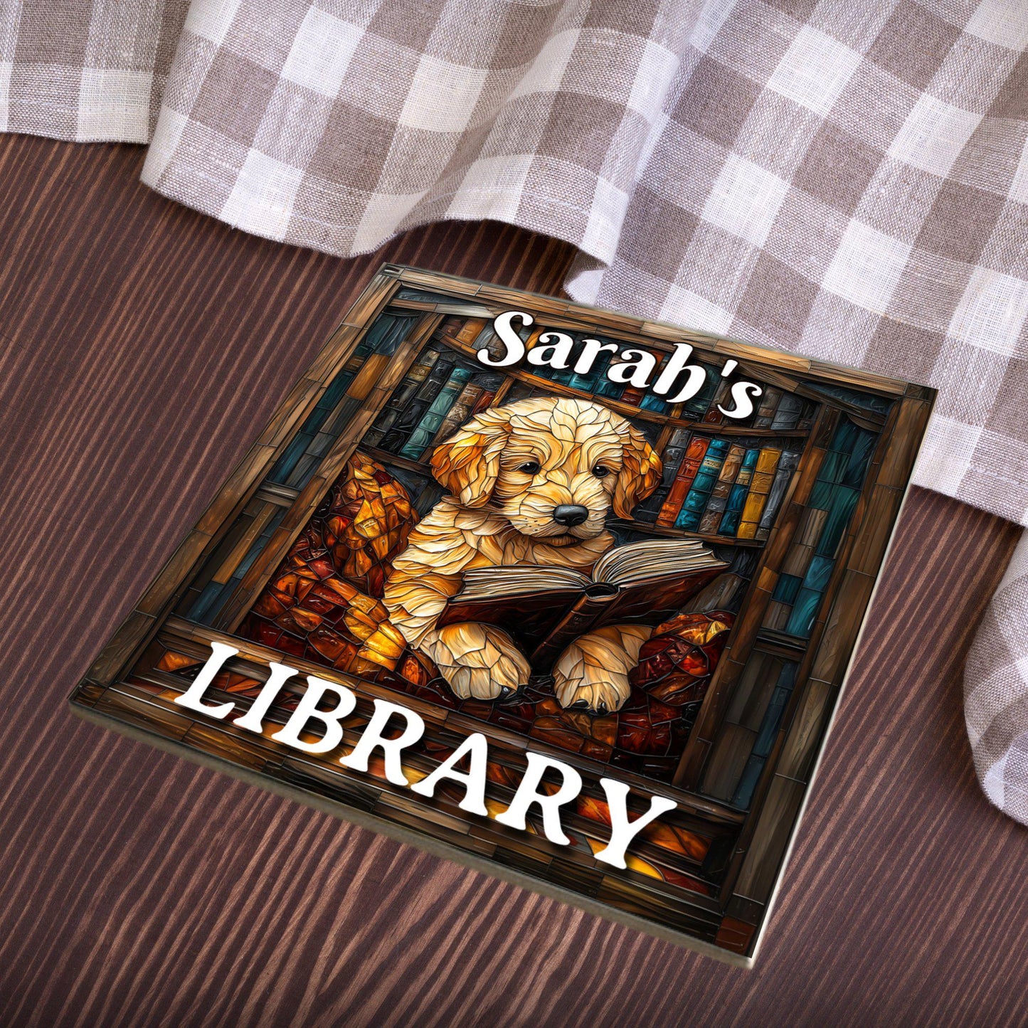 Retriever Reading Personalized Library Sign Book Lover Bookworm Biblio Gift Book Nook Shelf Decor Booktoker-Gift for Bookish