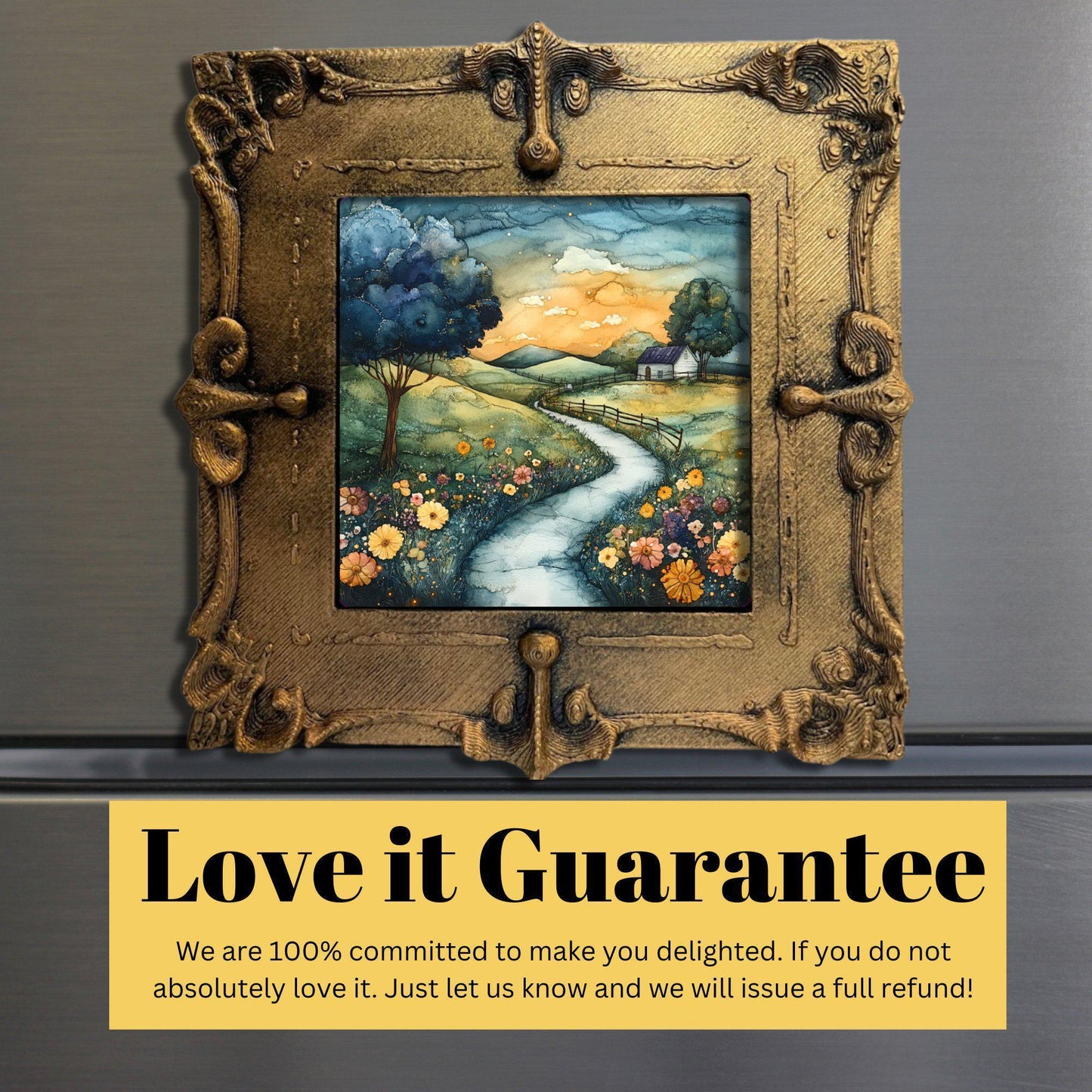 Antique Countryside Gold Framed Refrigerator Magnet, Mini Art, Grand Millennial Style, Artful Kitchen Decor, Gift for Her fridgescaping