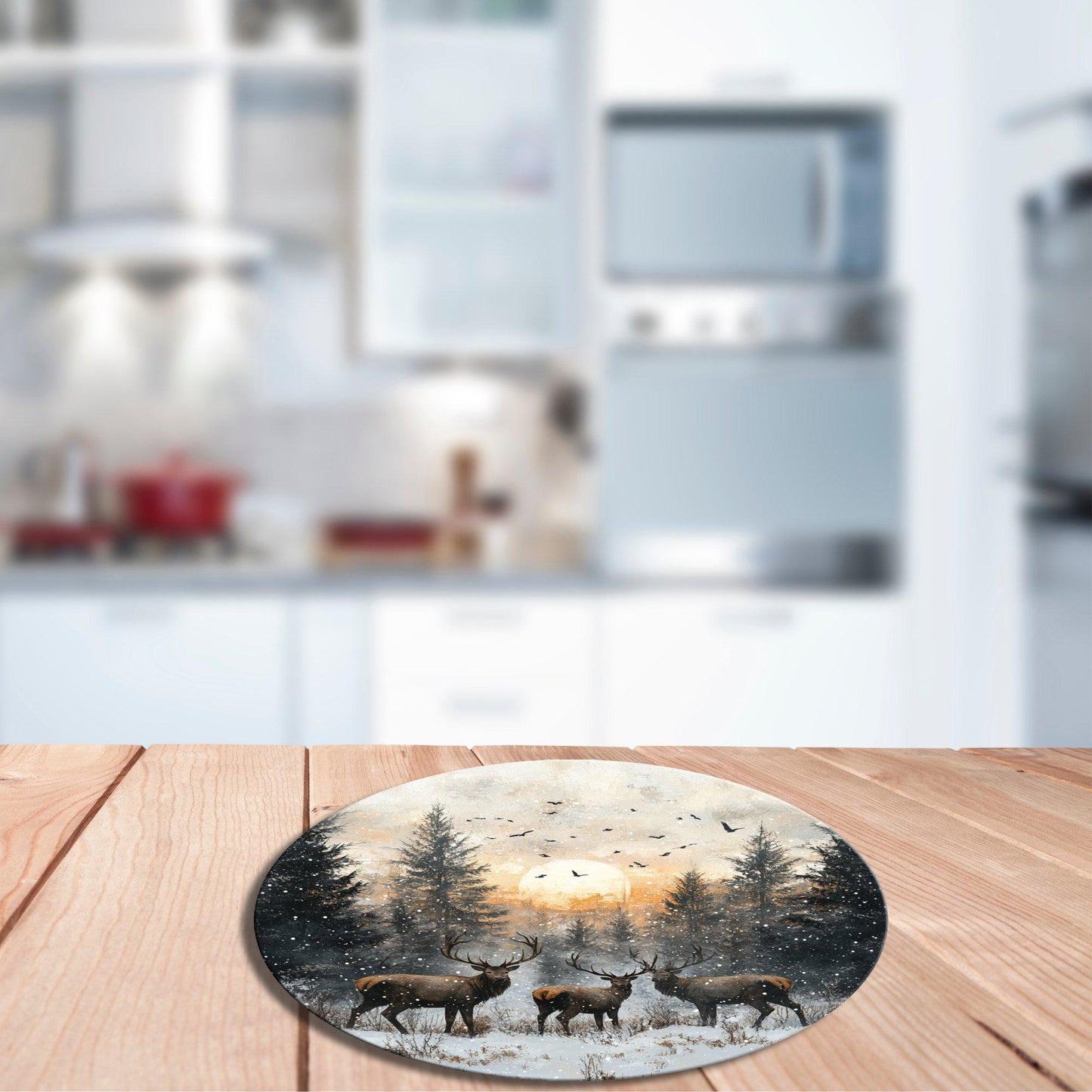 Deer in the Clearing Glass Cutting Board 8-inch Round Trivet Charcuterie Board Gift for Her Mom Kitchen Decor