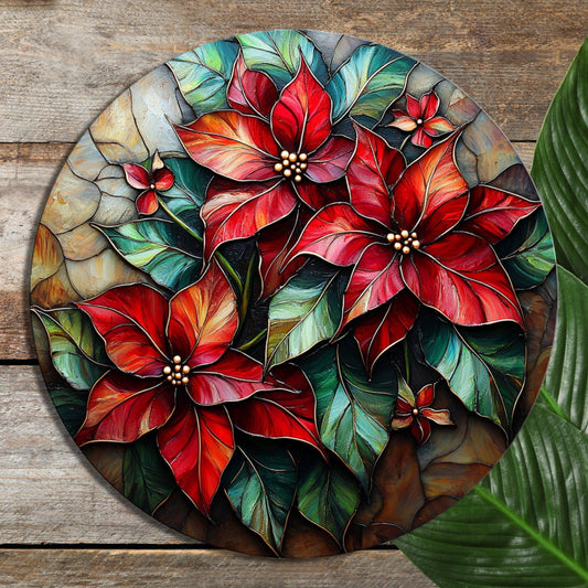 Christmas Floral Glass Cutting Board 8-inch Round Trivet Charcuterie Board Gift for Her Mom Kitchen Decor