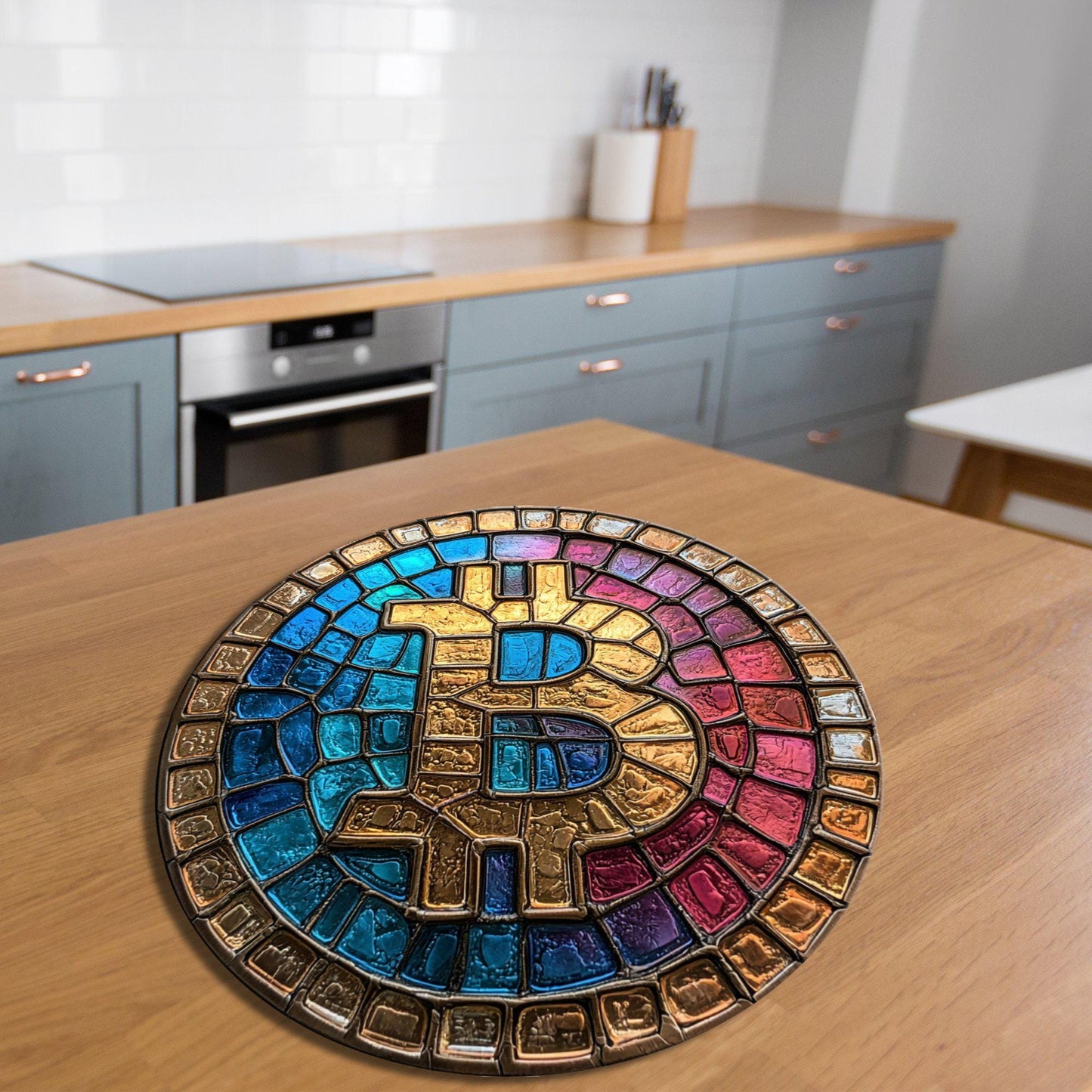 Bitcoin Glass Cutting Board 8-inch Round Trivet Charcuterie Board Gift for Her Mom Kitchen Decor