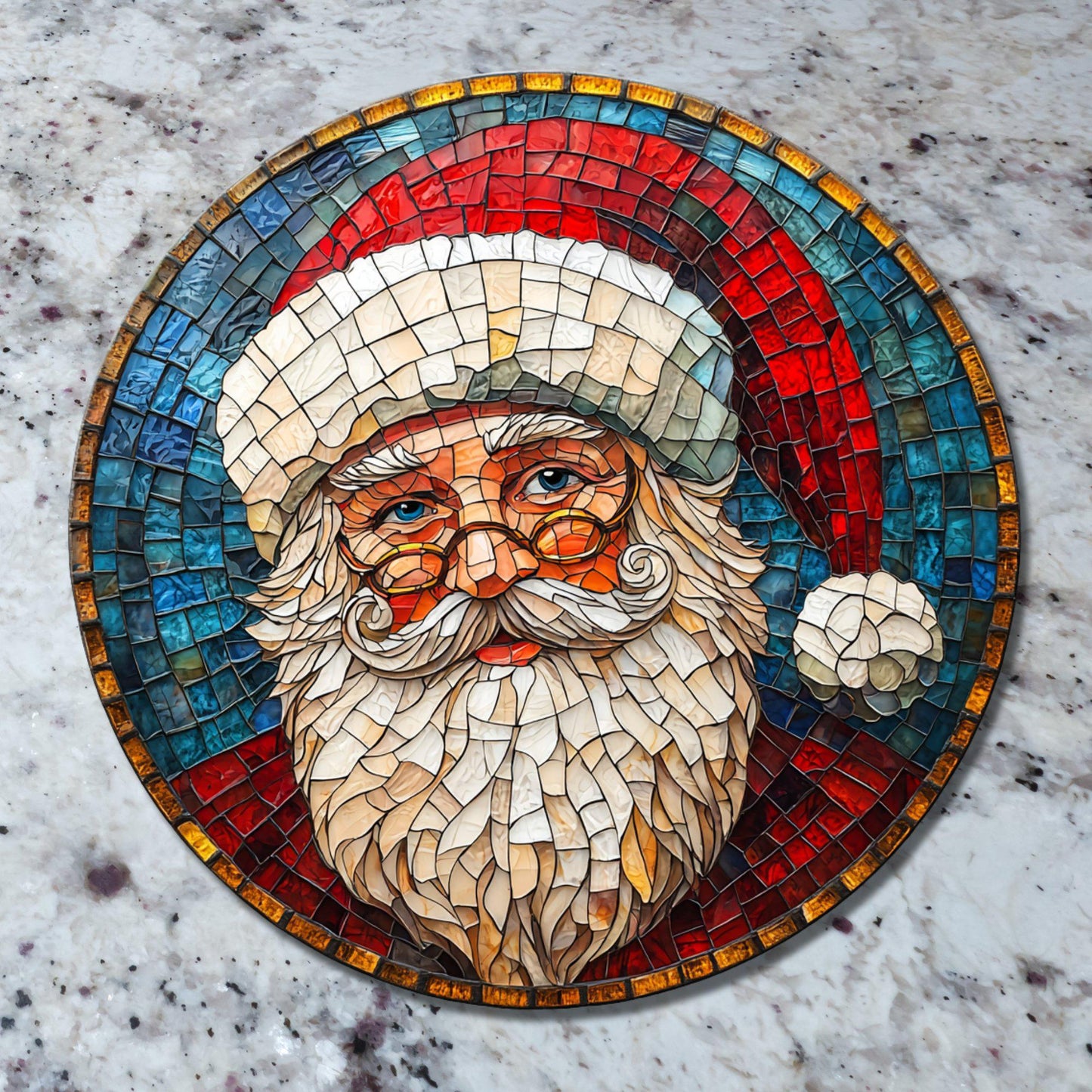 Santa Claus Glass Cutting Board Trivet Hot Plate Charcuterie Board Gift for Her Mom Christmas Housewarming