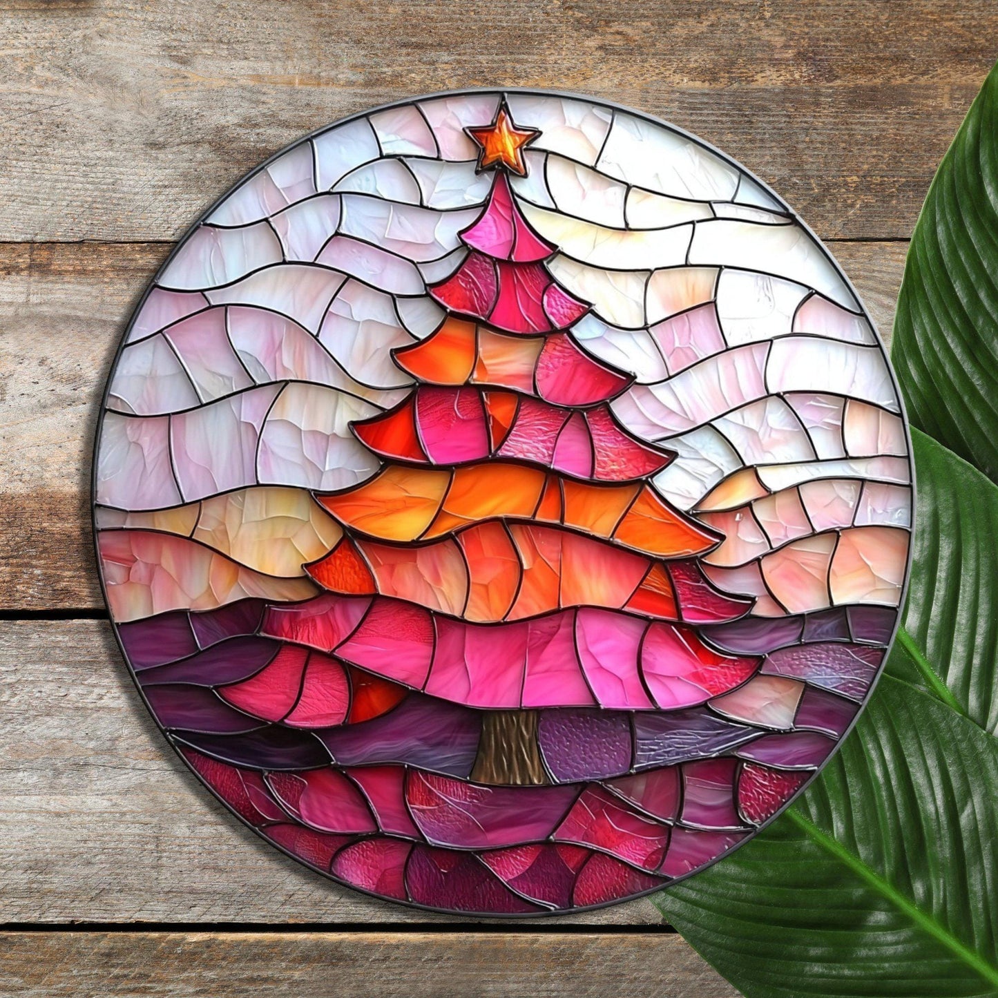 Pink Orange Christmas Tree Glass Cutting Board Trivet Hot Plate Charcuterie Board Gift for Her Mom Christmas Housewarming