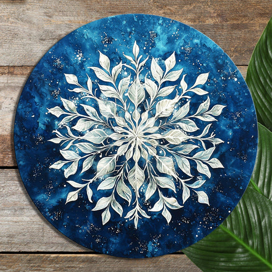 Snowflake on Blue Glass Cutting Board 8-inch Round Trivet Charcuterie Board Gift for Her Mom Kitchen Decor