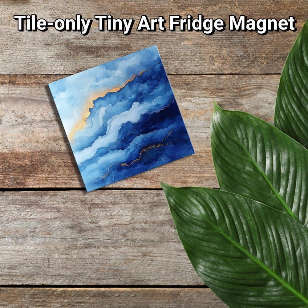 Abstract Beach Blues Gold Framed Refrigerator Magnet, Mini Art, Grand Millennial Style, Artful Kitchen Decor, Gift for Her fridgescaping