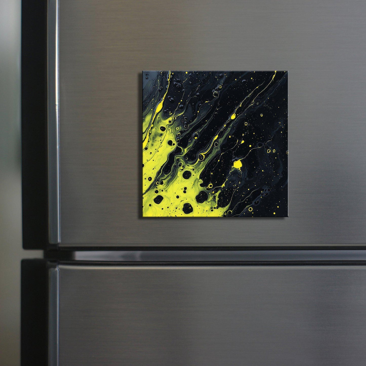 Black and Neon Yellow Fridge Magnet 2-inch Strong Refrigerator Magnet Kitchen Decor Dopamine Ceramic Tile Art Gift for Her fridgescaping