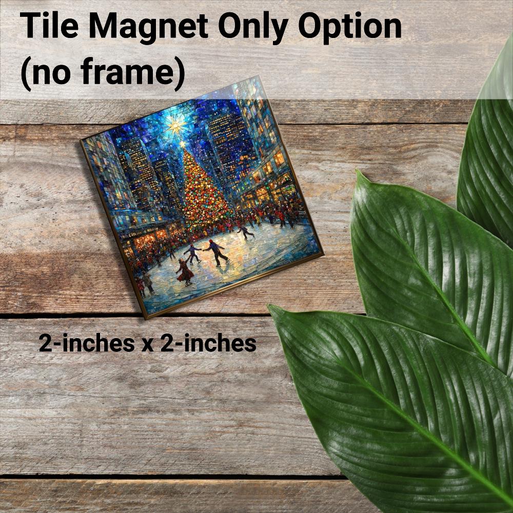 Ice Skating Rockefeller Center Tiny Art Fridge Magnet Gold Framed Fridgescaping Art Picture Gallery Tiny Gift for Her Wife Mom