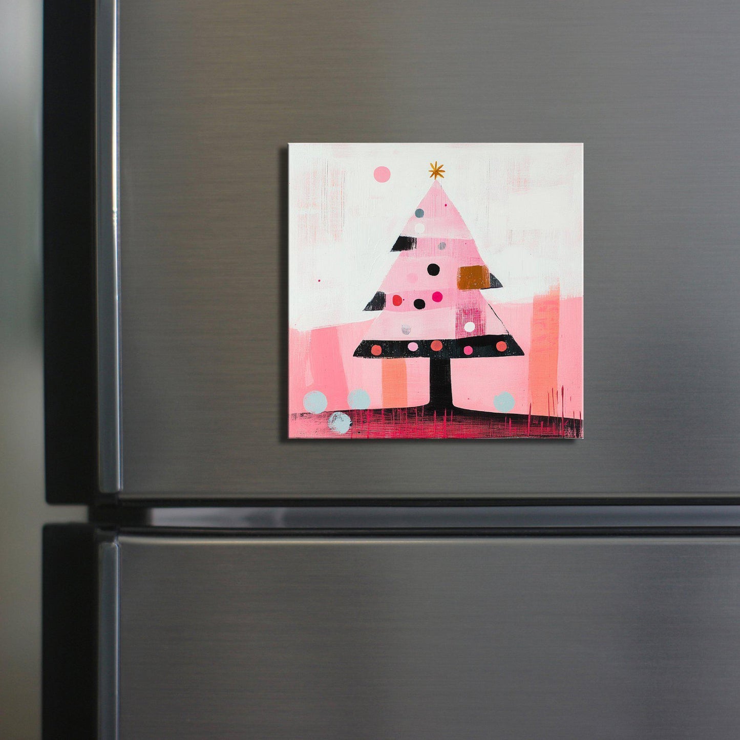 Pink Christmas Tree Fridge Magnet 2-inch Strong Refrigerator Magnet Kitchen Decor Dopamine Ceramic Tile Art Gift for Her fridgescaping