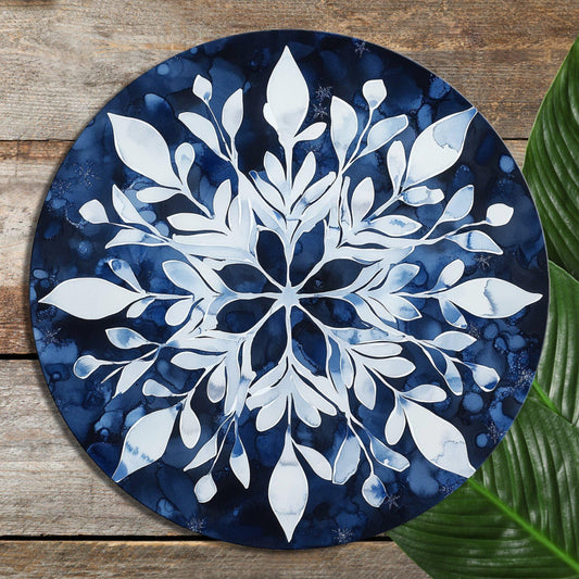 Scandinavian Snowflake Glass Cutting Board 8-inch Round Trivet Charcuterie Board Gift for Her Mom Kitchen Decor