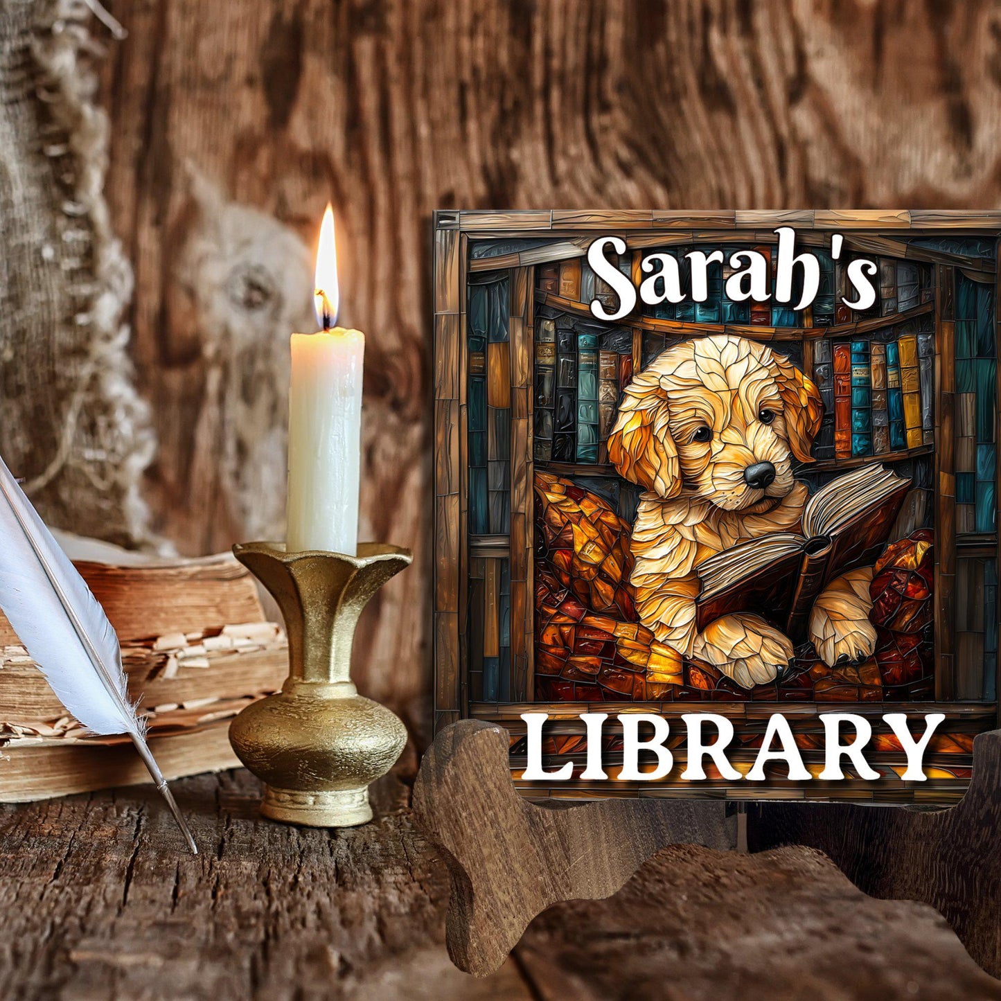 Retriever Reading Personalized Library Sign Book Lover Bookworm Biblio Gift Book Nook Shelf Decor Booktoker-Gift for Bookish