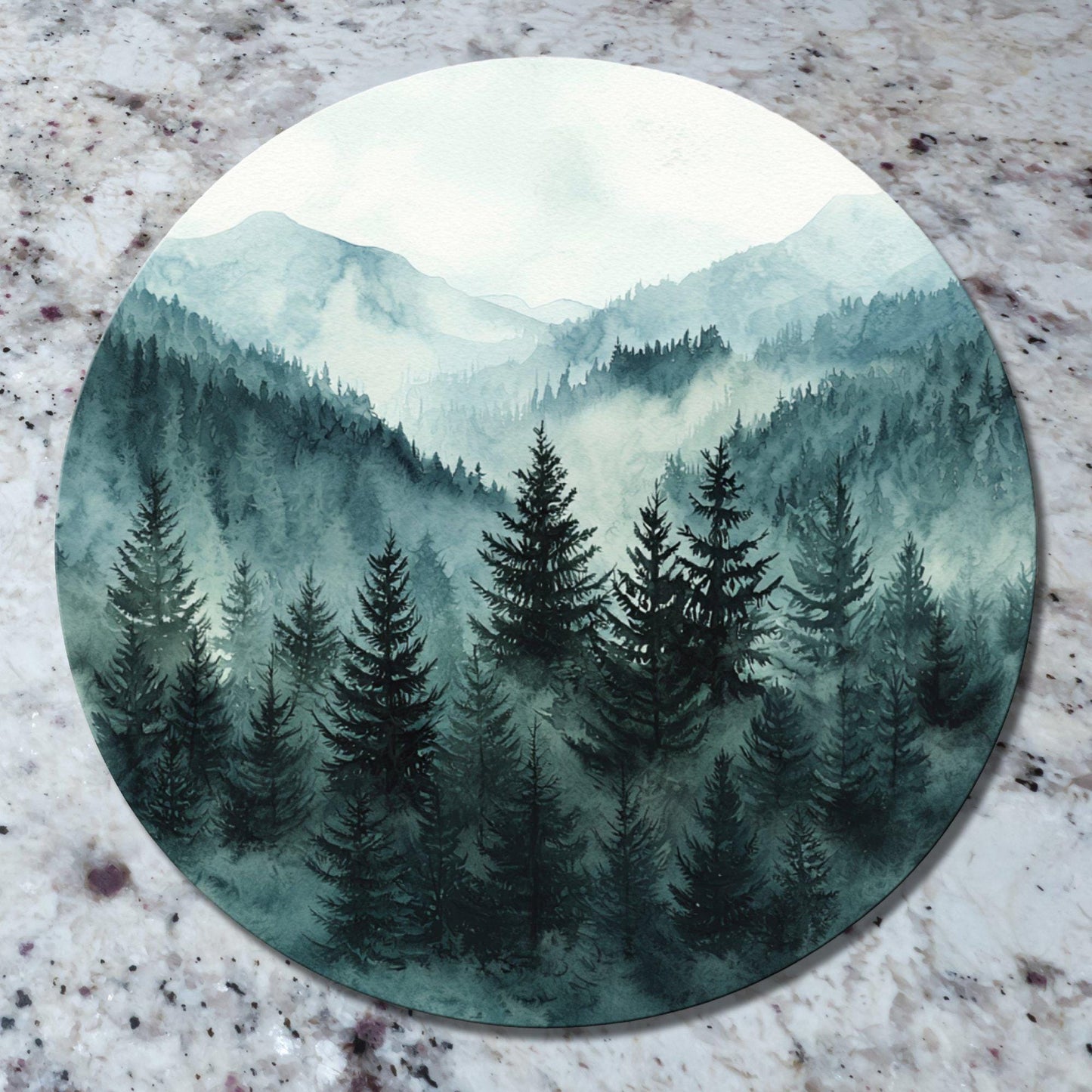 Misty Green Forest Hills Glass Cutting Board 8-inch Round Trivet Charcuterie Board Gift for Her Mom Kitchen Decor