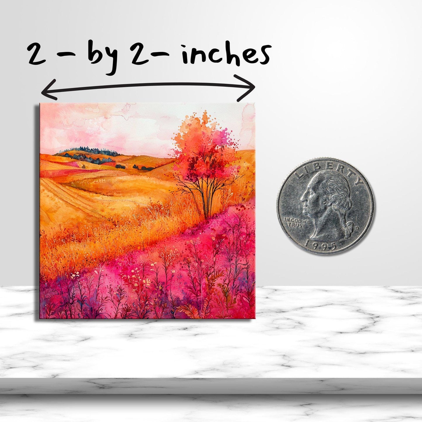 Fall in Pink and Orange Gold Framed Refrigerator Magnet, Mini Art, Grand Millennial Style, Artful Kitchen Decor, Gift for Her fridgescaping