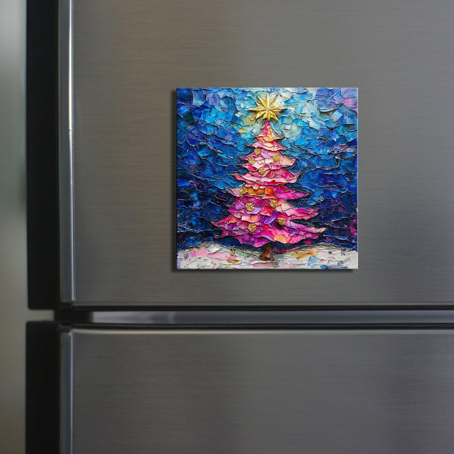 Pink Christmas Tree Fridge Magnet 2-inch Strong Refrigerator Magnet Kitchen Decor Dopamine Ceramic Tile Art Gift for Her fridgescaping