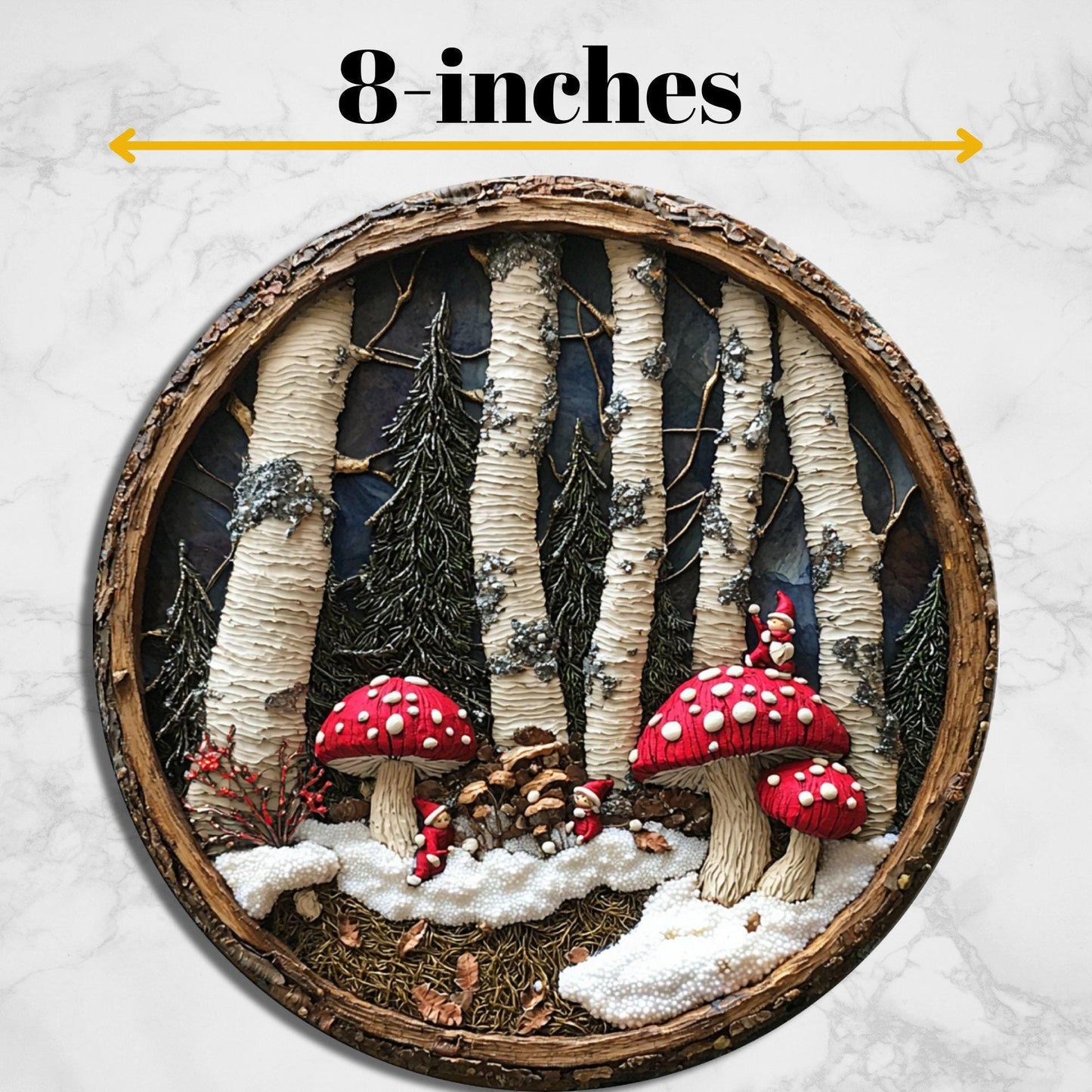 Mushroom Fairy Christmas Glass Cutting Board 8-inch Round Trivet Charcuterie Board Gift for Her Mom Kitchen Decor